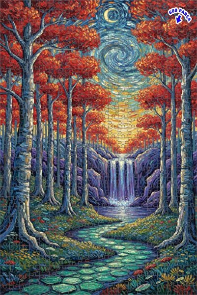 Teona Ahşap لغز خشبي مؤطر بطبقتين بمظهر لوحة زيتية لشلال الغابة السحرية 600 ق...