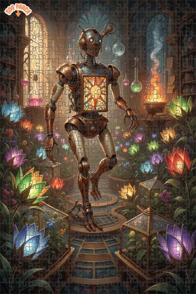 Teona Ahşap لغز فني بمظهر لوحة زيتية لحديقة الروبوت الغامضة 500 قطعة 50×30