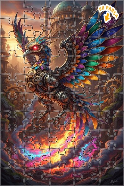 Teona Ahşap لغز خشبي ميكانيكي على شكل طائر الفينيق مع طباعة فنية رقمية وإطار ...