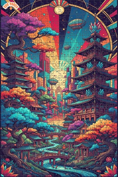 Teona Ahşap لغز خشبي بإطار ذو طابقين بمظهر فني آسيوي مستقبلي 500 قطعة 50x30