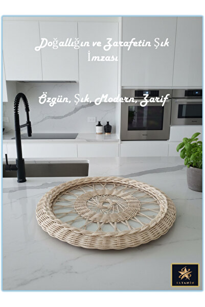 Eltanin %100 Doğal El Yapımı Çok Amaçlı Dekoratif Şık Rattan Tepsi (38 cm, 1....