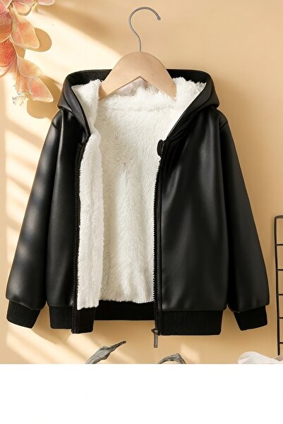 shop Erkek çocuk suni deri mont içi peluş detaylı soğuk rüzgar geçirmez