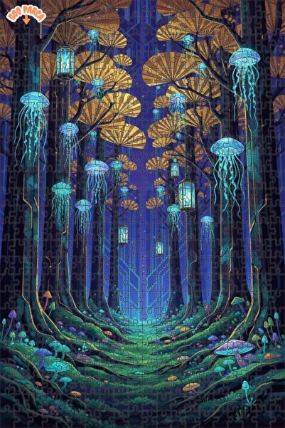 Teona Ahşap لغز خشبي مؤطر بطبقتين بتصميم فني لقنديل البحر الغامض 500 قطعة 50x30