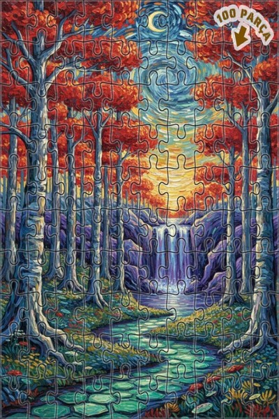 Teona Ahşap لغز خشبي مؤطر بطبقتين بمظهر لوحة زيتية لشلال الغابة السحرية 100 ق...