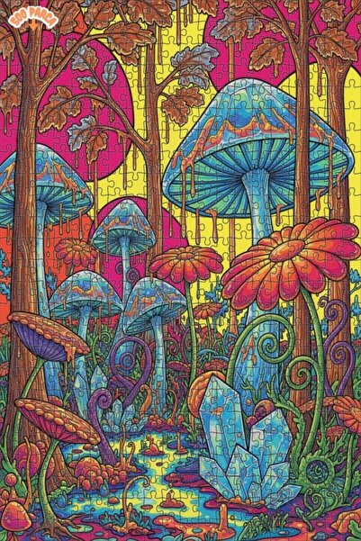 Teona Ahşap Magical Mushroom Forest Watercolor View Art Puzzle 500 Pieces 50X30