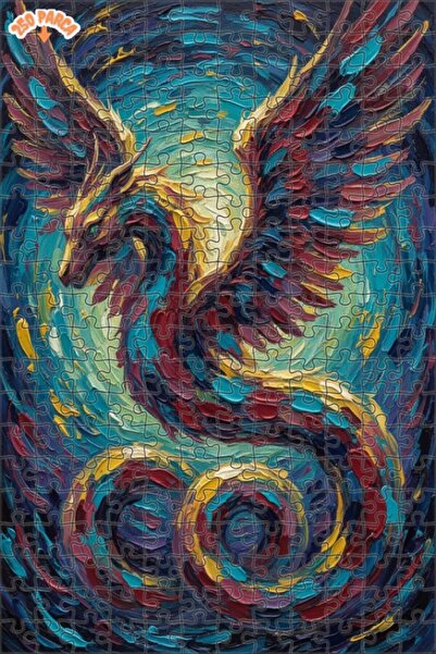 Teona Ahşap لغز خشبي مؤطر بطبقتين بتصميم فني للتنين بمظهر اللوحات الزيتية ثلا...