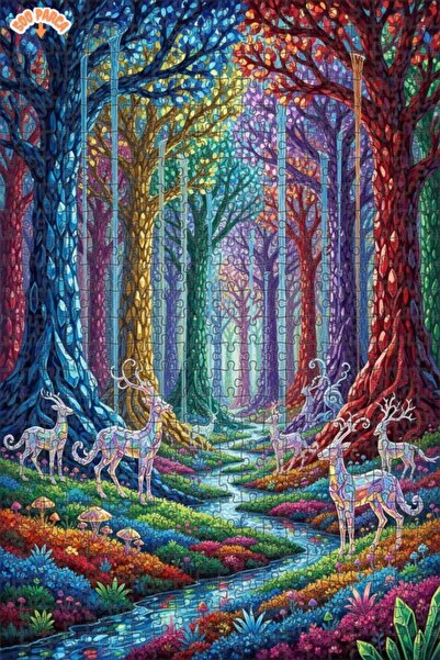 Teona Ahşap لغز خشبي بإطار مزدوج الطبقات بمظهر لوحة زيتية لغزلان الغابة الماس...