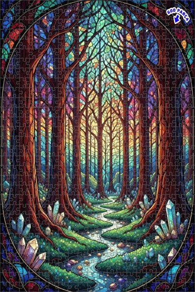 Teona Ahşap لغز خشبي مؤطر بطبقتين بمظهر لوحة زيتية لغابة سحرية كريستالية 600 ...