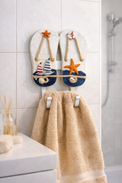 seymen bıçakçılık Deniz Temalı Terlik Tasarımlı Duvar Askısı – 1’li Banyo Hav...
