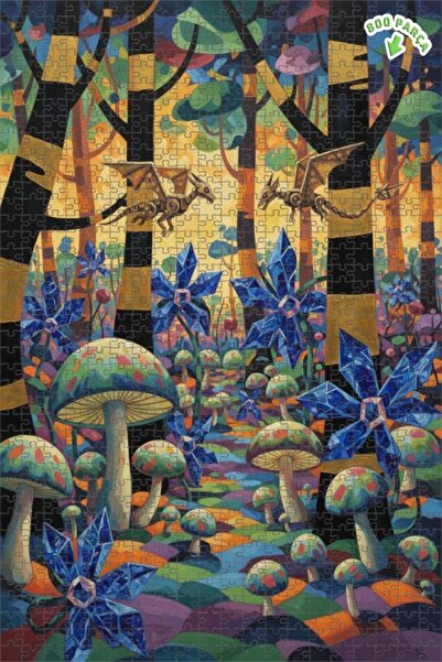 Teona Ahşap لغز خشبي مؤطر بطبقتين بمظهر لوحة زيتية لتنين الغابة الغامضة 800 ق...