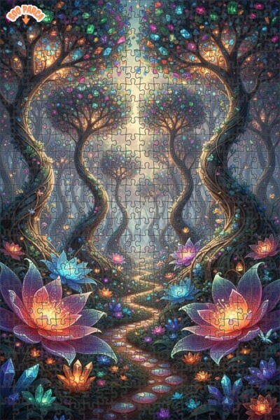 Teona Ahşap غابة الخيال، أشجار كريستالية، مظهر بالألوان المائية، 500 قطعة، 50×30