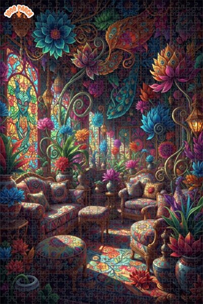 Teona Ahşap لغز خشبي بإطار مزدوج الطبقات بمظهر لوحة زيتية لحديقة الزهور الماس...