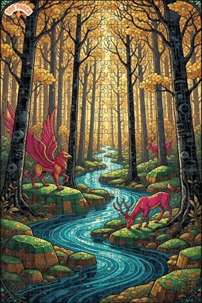 Teona Ahşap لغز خشبي مؤطر بطبقتين من الغابة الغامضة والغريفون والغزلان 500 قط...