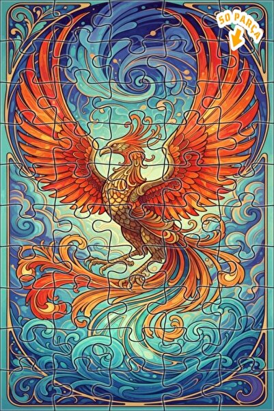 Teona Ahşap لغز خشبي مؤطر بطبقتين بمظهر لوحة مائية لطائر الفينيق الغامض 50 قط...