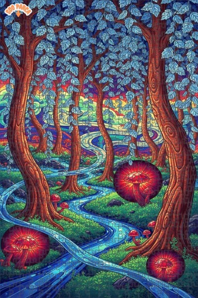 Teona Ahşap لغز خشبي على شكل فطر الغابة السحرية بمظهر مائي 500 قطعة 50x30