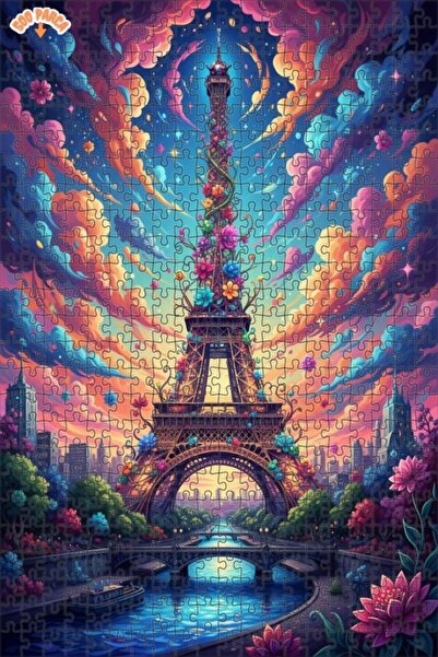 Teona Ahşap Colorful Clouds Behind the Eiffel Tower Oil Painting Double-Decke...