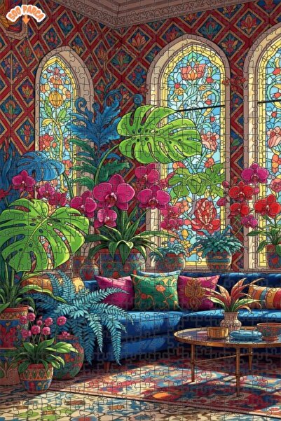 Teona Ahşap لغز خشبي مؤطر بطبقتين بمظهر حديقة الأوركيد السحرية بألوان مائية 5...