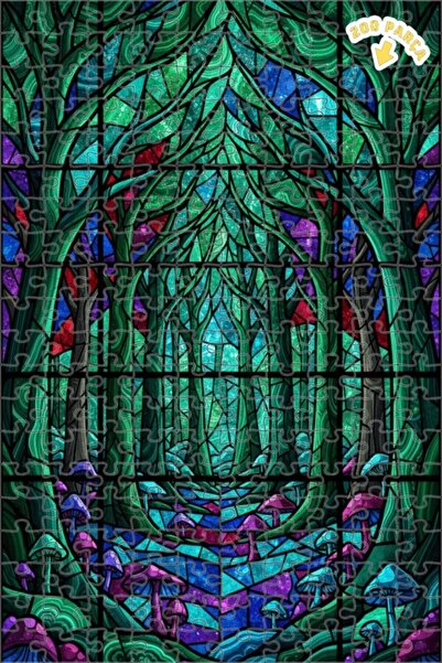 Teona Ahşap لغز خشبي بمظهر فسيفساء زجاجي من الغابة السحرية، لغز خشبي بإطار مز...