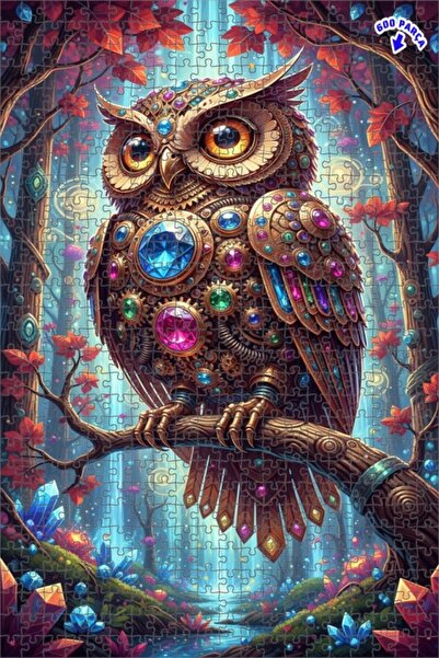 Teona Ahşap لغز خشبي على شكل بومة الغابة السحرية بمظهر ستيمبانك 600 قطعة 50×35