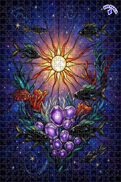 Teona Ahşap لغز خشبي ملون على شكل أسماك وعالم سحري مضاء بالشمس مع إطار مزدوج ...