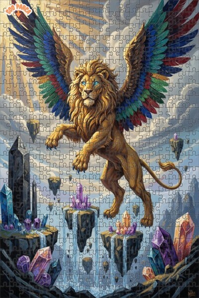 Teona Ahşap لغز خشبي مؤطر بطبقتين بمظهر لوحة زيتية لـ "أرض الأسد المجنح الكري...