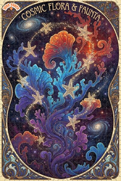 Teona Ahşap Cosmic Sea Stars and Galaxy Flowers Double-Deck Framed Wooden Puz...