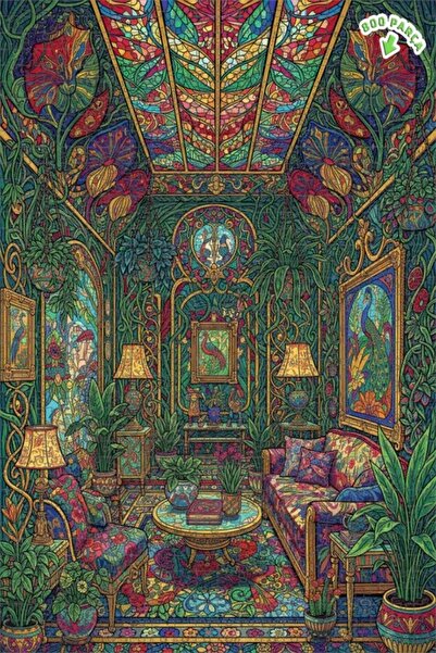 Teona Ahşap Art Nouveau Renkli Saray Bahçesi Yağlı Boya Çift katlı Çerçeveli ...
