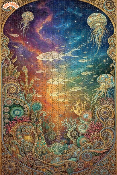 Teona Ahşap لغز خشبي مؤطر بطبقتين بمظهر لوحة زيتية يصور عالم تحت الماء السحري...