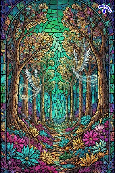 Teona Ahşap لغز خشبي مؤطر بطبقتين بتصميم فني من الزجاج الملون للطيور ذات الأج...