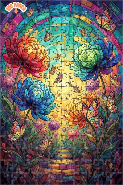 Teona Ahşap Vivid Butterfly Garden Oil Painting Look Double Layer Framed Wood...