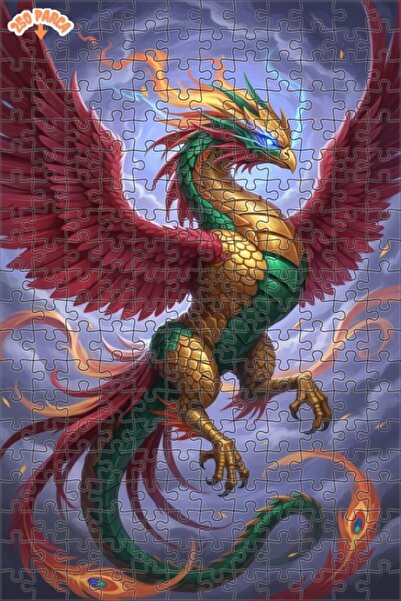 Teona Ahşap لغز فني على شكل تنين أسطوري بجناح ذهبي مزين بالترتر، بمظهر لوحة ز...