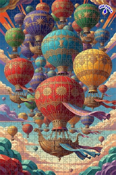 Teona Ahşap لغز خشبي بإطار مزدوج الطبقات بمظهر لوحة زيتية لمشهد بالونات السما...