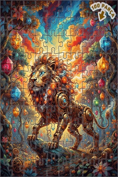 Teona Ahşap 100 قطعة 25×25 بمظهر الفوانيس السحرية في غابة الأسد الميكانيكية