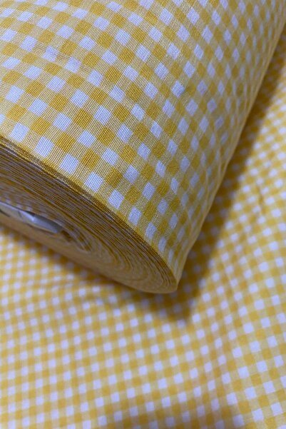 zarafet concept Sarı Kareli Zefir Kumaş, Masa Örtüsü, Etek ,Elbise Kumaşı (En...