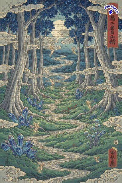 Teona Ahşap لغز خشبي بتصميم غابة سحرية مع تأثيرات كريستالية وزيتية، 600 قطعة،...