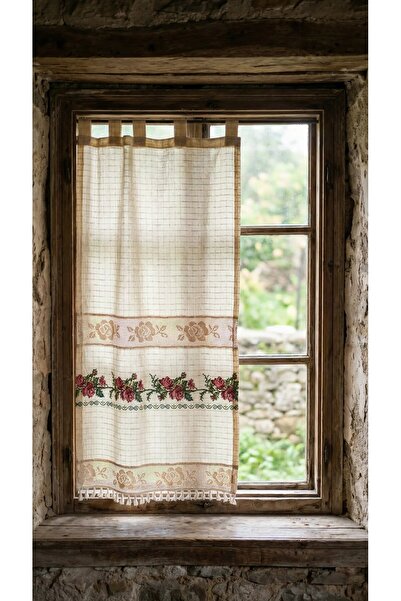 TUNCAY TEKSTİL ЧЕРВЕНА АРКА И ПЛАТЕНА ЗАВЕСА С РОЗОВИ КРАЙЩА BULDAN BODRUM (Н...