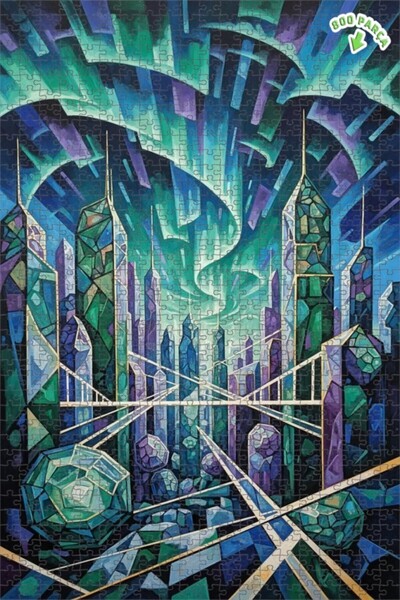 Teona Ahşap لغز خشبي بإطار ذو طابقين بتصميم منظر المدينة الهندسي ومشهد بالألو...