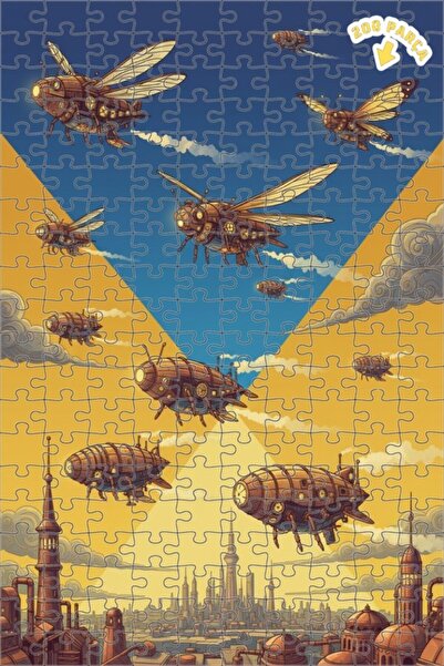 Teona Ahşap لغز خشبي بإطار مزدوج الطبقات يصور الحشرات البخارية فوق المدينة 20...
