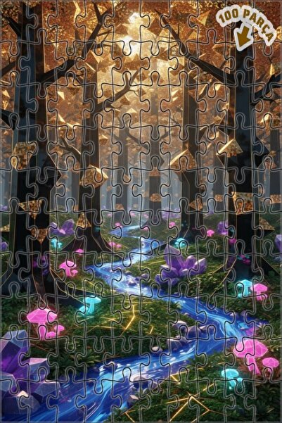 Teona Ahşap لغز خشبي مؤطر بطبقتين من الغابة الكريستالية السحرية 100 قطعة 25x25