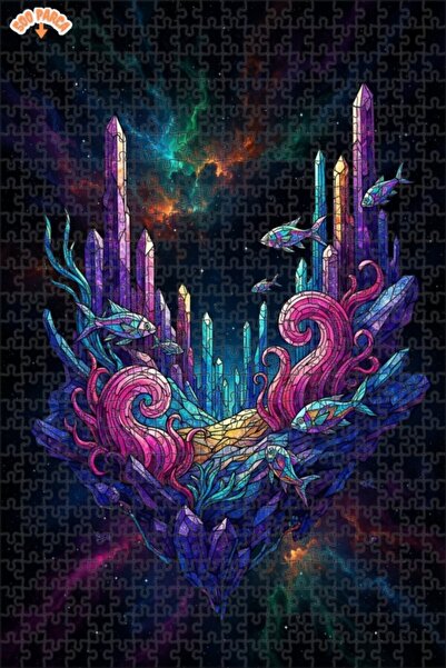 Teona Ahşap لغز خشبي بإطار مزدوج الطبقات بمظهر زجاجي ملون على شكل أسماك كريست...