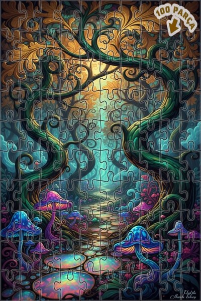 Teona Ahşap لغز خشبي مؤطر بطبقتين بمظهر لوحة زيتية لفطر الغابة السحرية 100 قط...