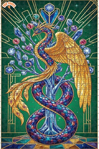 Teona Ahşap لغز خشبي رائع على شكل طائر الفينيق ذو الأجنحة الكريستالية، ذو طبق...