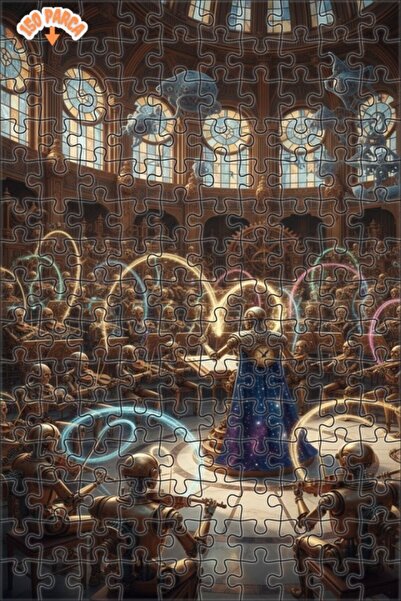 Teona Ahşap لوحة زيتية لحفلة فرقة الروبوتات بأسلوب ستيمبانك، لغز خشبي بإطار م...