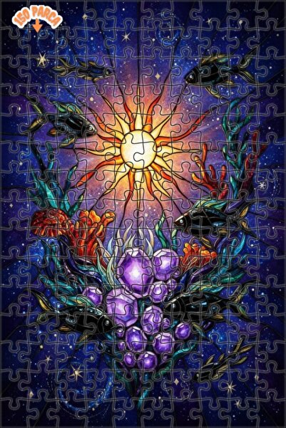 Teona Ahşap لغز خشبي ملون على شكل أسماك وعالم سحري من الشمس مع إطار مزدوج الط...