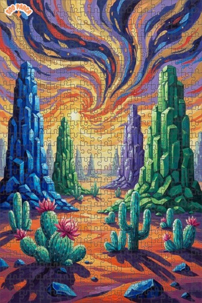 Teona Ahşap لغز خشبي مؤطر بطبقتين من فالي الكاكتوس السحرية 500 قطعة 50x30