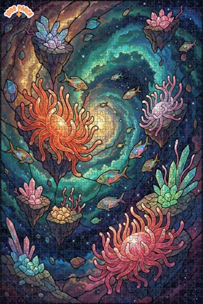 Teona Ahşap لغز خشبي بإطار مزدوج الطبقات بمظهر فسيفساء زجاجي يشبه الكون تحت ا...