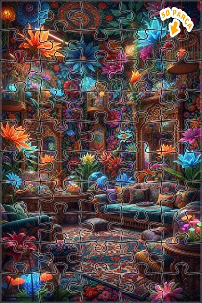 Teona Ahşap لغز خشبي مؤطر بطبقتين بمظهر لوحة زيتية لزهور الغابة السحرية 50 قط...