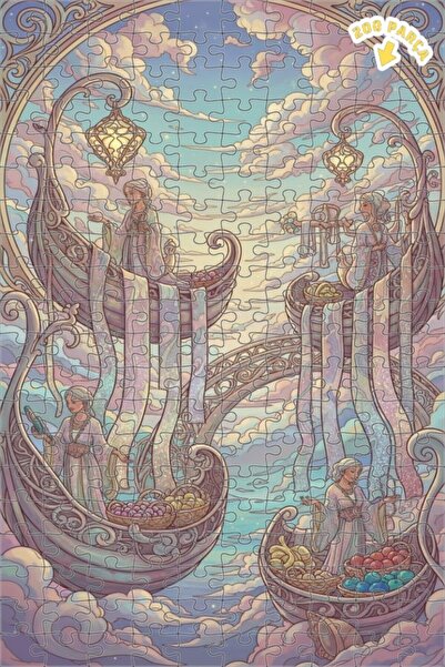 Teona Ahşap لغز خشبي بإطار ذو طابقين بمظهر لوحة زيتية يصور رحلة سماوية خيالية...