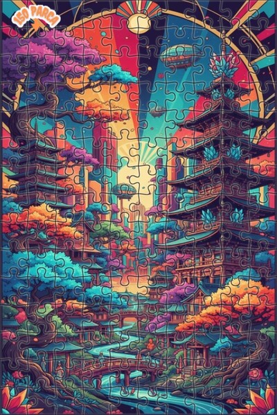 Teona Ahşap لغز خشبي بإطار ذو طابقين بمظهر فني آسيوي مستقبلي 150 قطعة 20x30