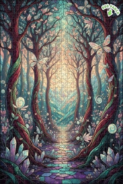 Teona Ahşap لغز خشبي مؤطر بطبقتين من فن الفراشة الكريستالية في الغابة السحرية...